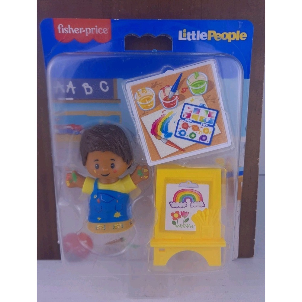 Fisher Price Little People African American Boy Artist Painter With Paint Easel